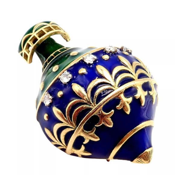 Authentic! Christian Dior 18k Yellow Gold Diamond Enamel Jules Verne Pin Brooch - Picture 4 of 16